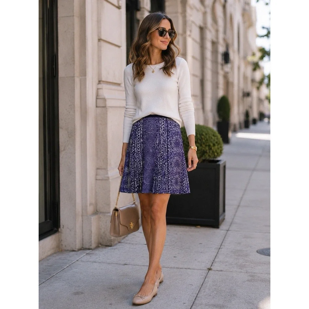 Tory Burch Skirt 8 Purple Paisley Fluted A-Line Above Knee Preppy Quiet Luxury